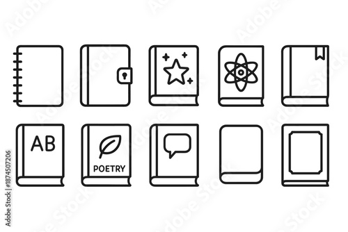 Education, science outline icon set. Books, learning, study, knowledge outlined collection