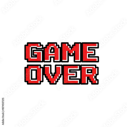 Vintage 8-Bit Gaming Game Over Screen with Red Pixel Typography on Transparent Background