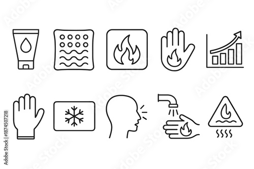 Safety and hygiene outline icon set. Cleanliness, precaution symbols outlined collection.