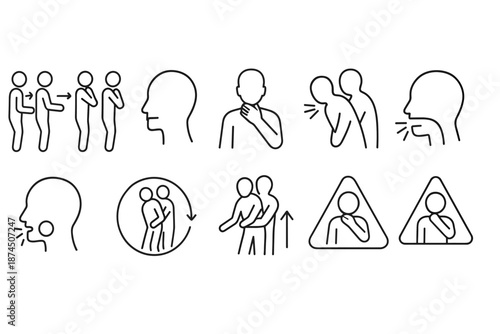 Medical, communication line icon set. Health, interaction icons in outline style