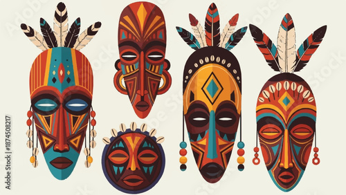 Vibrant traditional masks displayed together showcasing cultural heritage and ritual significance