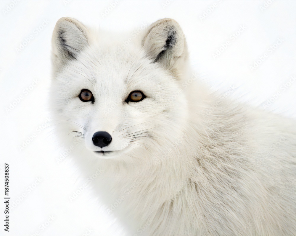 Obraz premium White arctic fox portrait with soft fur and yellow eyes on pure white