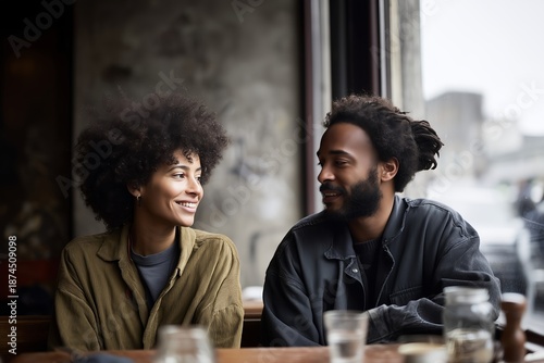 Two friends sharing a joyful, intimate moment in a cozy coffee shop