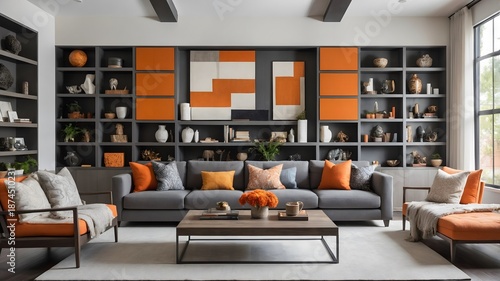 Cozy Luxury Living Room with Neutral and Warm Accents. Designer Living Room Interior with Minimalist Decor.