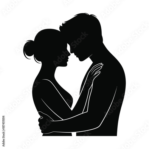 A tender silhouette of a couple embracing closely showcasing affection and intimacy in a dark background