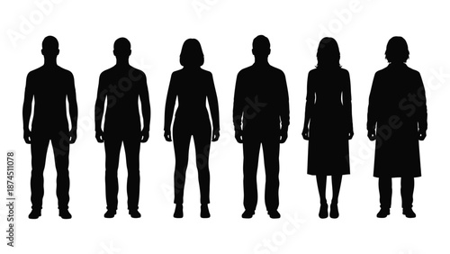 Silhouette of a group of people isolated on white background, Vector