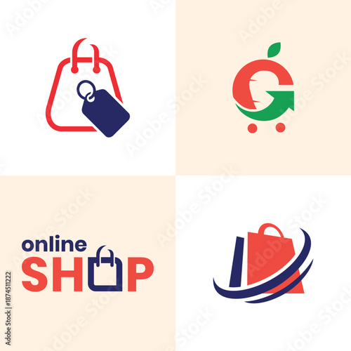 online shop shopping bag retail tag grocery store creative logo bundle design collection