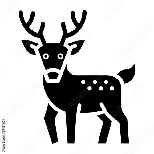 Stylized Deer Silhouette Icon Standing Facing Forward with Antlers, Simple Vector Graphic for Nature and Wildlife