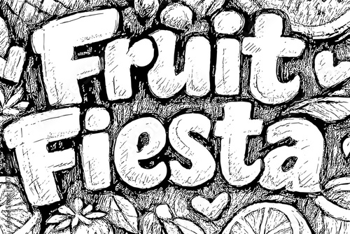 Hand drawn fruit themed typography with citrus and tropical elements