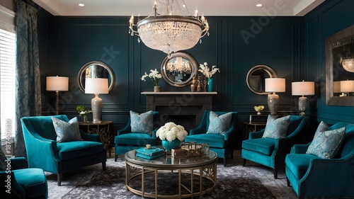 Luxury Living Room Design with Built-In Shelving. Elegant Modern Living Room with Earthy Color Palette.