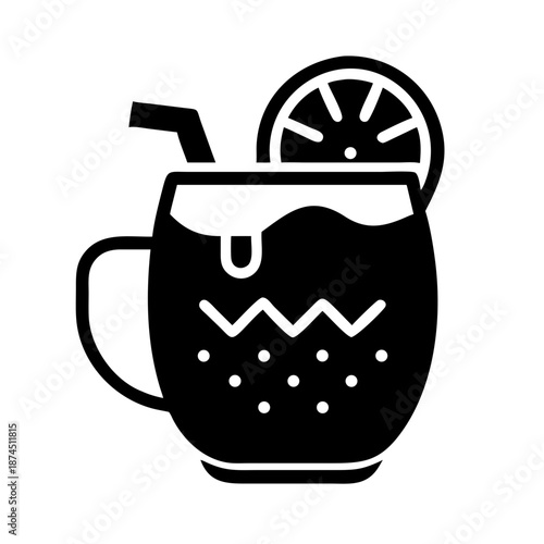 Moscow Mule Cocktail in Copper Mug with Lime Slice and Straw, Minimalist Icon