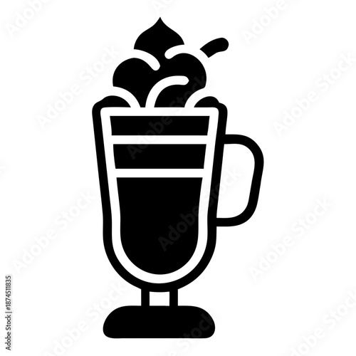 Hot Coffee Drink with Whipped Cream in Tall Glass Mug, Refreshing Beverage Icon Vector