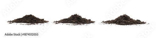 Dark brown soil with peat moss, humus, and compost in a natural pile. Rich texture for gardening, planting, horticulture, agriculture, nutrient growth, and cultivation.