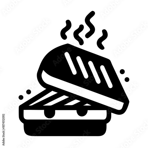 Hot Grilled Cheese Sandwich Cooking on Grill, Steam Rising, Delicious Fast Food Icon