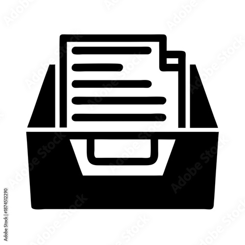 Black icon of a document file tray organizer holding papers, representing data management and paperwork organization.
