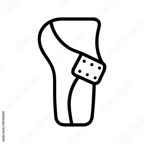 Simple outline knee brace icon, essential medical support for injury recovery.