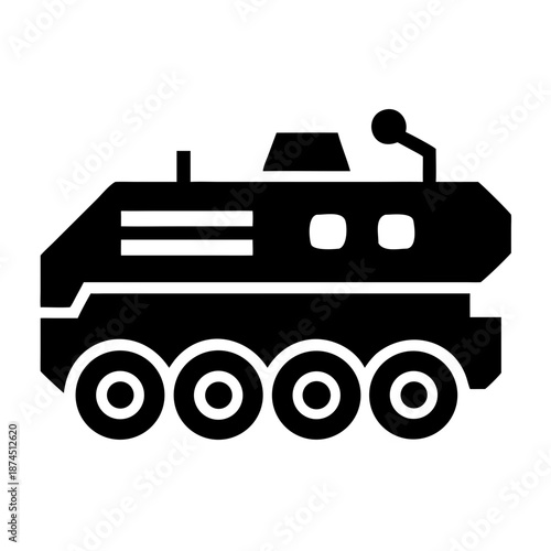 Futuristic Armored Vehicle Icon Silhouette, Six Wheel Rover for Space Exploration or Military Transport