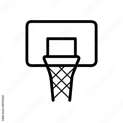 Minimalist black outline basketball hoop icon, ideal for sports apps and game design.