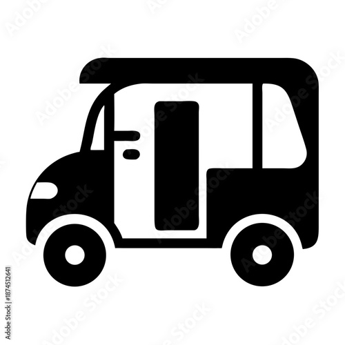 Black Silhouette Icon of a Tuk-Tuk Rickshaw Vehicle on White Background for Transportation and Travel Concepts