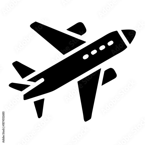 Black Silhouette Airplane Flying Through Clear Sky - Iconographic Vector of Travel and Transportation