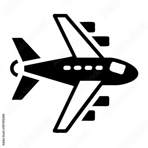 Simple Black Silhouette Icon of a Passenger Airplane Flying in the Sky