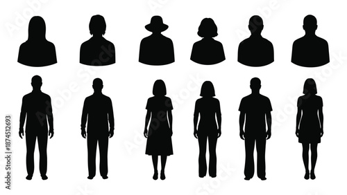 Silhouettes of people isolated on white background, Vector