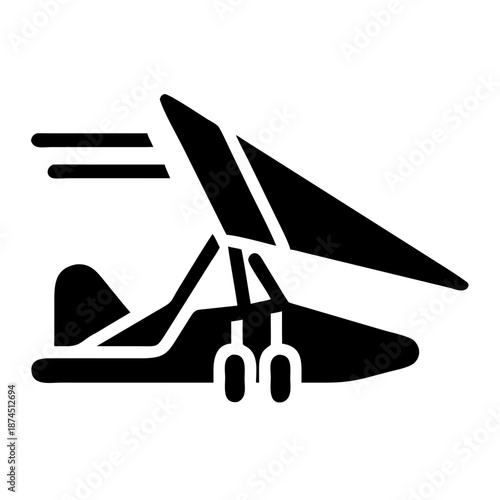 Hang Glider Silhouette Flying Motion Lines, Minimalist Black and White Vector Icon, Airsport Adventure