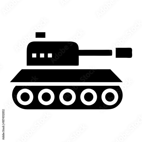 Black military tank icon silhouette on a white background, army vehicle, warfare symbol