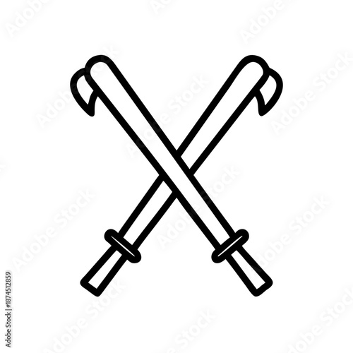 Simple outline crossed ski poles icon, essential winter sport equipment symbol for outdoor recreation.