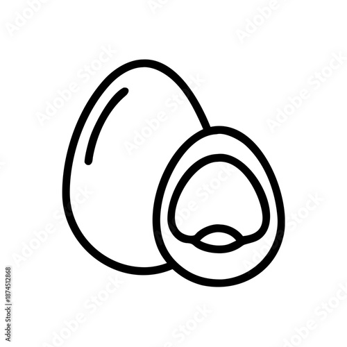 Line art egg and half-cut egg icon, ideal for healthy eating concepts.