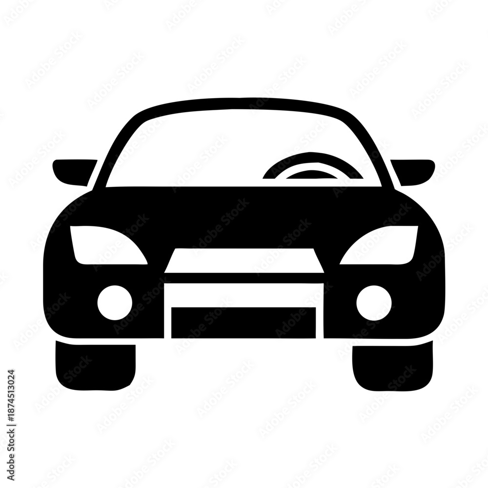 Fototapeta premium Black Coupe Car Icon Front View Silhouette - Modern Vehicle Symbol for Transportation and Automotive Industry