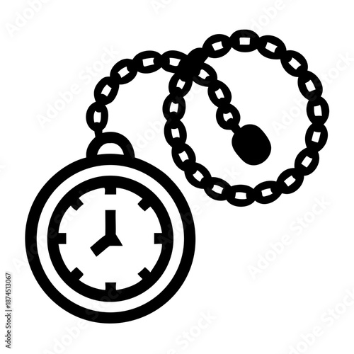 Pocket Watch with Chain Icon, Classic Timepiece, Vintage Accessory, Simple Outline Design