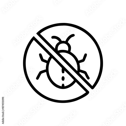 Modern outline bug-free icon representing digital security, antivirus, and pest control technology.