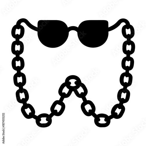 Cool Sunglasses with Thick Chain Accessory, Iconic Hip Hop Style, Isolated Black and White Icon Vector