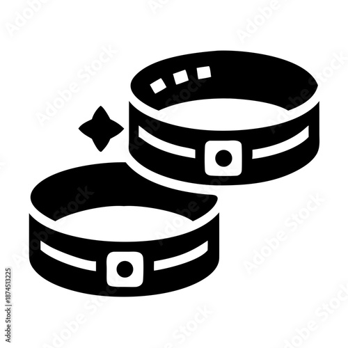 Two Black Wristbands with White Stripes and Square Buckle Icons on White Background