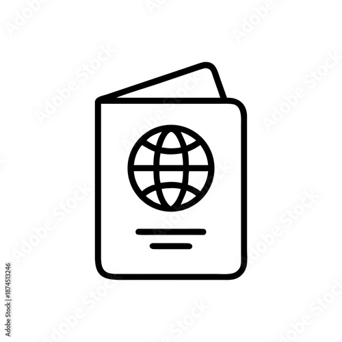 Minimalist outline passport icon, essential symbol for international travel and global identity verification.
