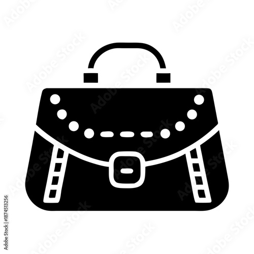 Silhouette of a Black Leather Handbag with Top Handle and Decorative Stitching, Classic Design.