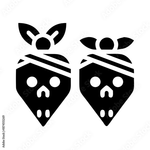 Two Black Skull Bandana Icons, Simple Stylized Representation, Vector Graphic Art