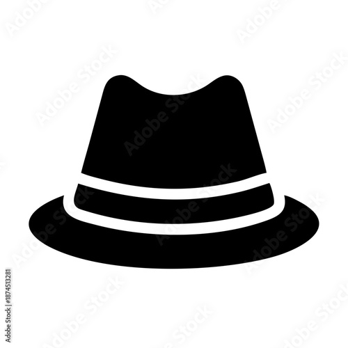Black fedora hat with white band, stylish accessory, fashion icon