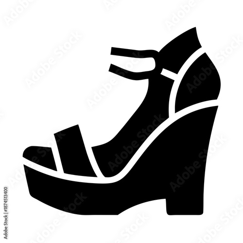 Black Wedge Sandal Icon Silhouette, Fashion Footwear, Minimalist Vector Graphic for Summer Style