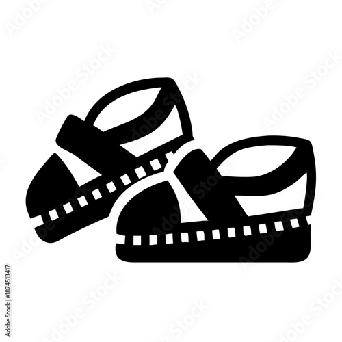 Pair of Black Espadrille Sandals Icon, Minimalist Summer Footwear Vector Graphic