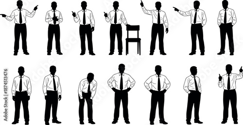 Silhouette Vector of Professional Businessman in Various Poses for Corporate Presentation Office Communication Executive Leadership and Management Strategy Concept Illustration