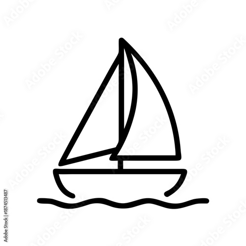 Minimalist outline sailboat icon representing marine travel and summer vacation concepts.