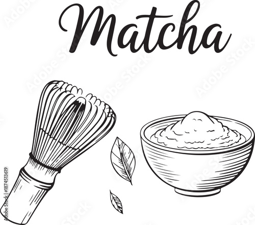 Matcha tea vector drawing.