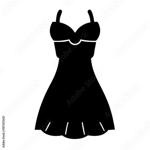 Elegant Black Off-Shoulder Mini Dress Icon Silhouette Vector - Fashion Design Symbol
