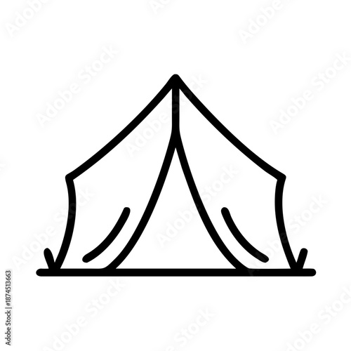 Minimalist outline camping tent icon, ideal for outdoor adventure and travel applications.