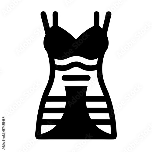 Black Bodycon Dress Icon, Minimalist Silhouette of a Fitted Cocktail or Evening Gown