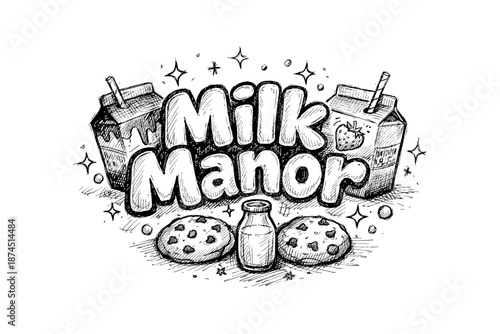 Retro milk and cookies design with cartoon cartons and sparkles