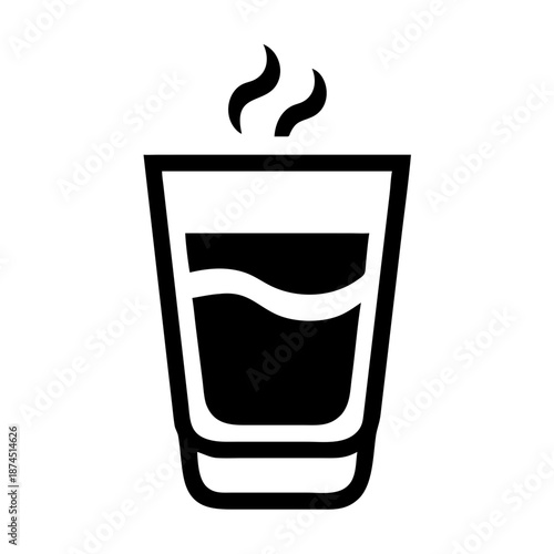 Espresso Shot Icon with Steam in Glass, Black and White Minimalist Vector Art