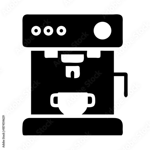 Modern Espresso Machine with Cup, Iconic Minimalist Vector Icon for Coffee Lovers and Cafes